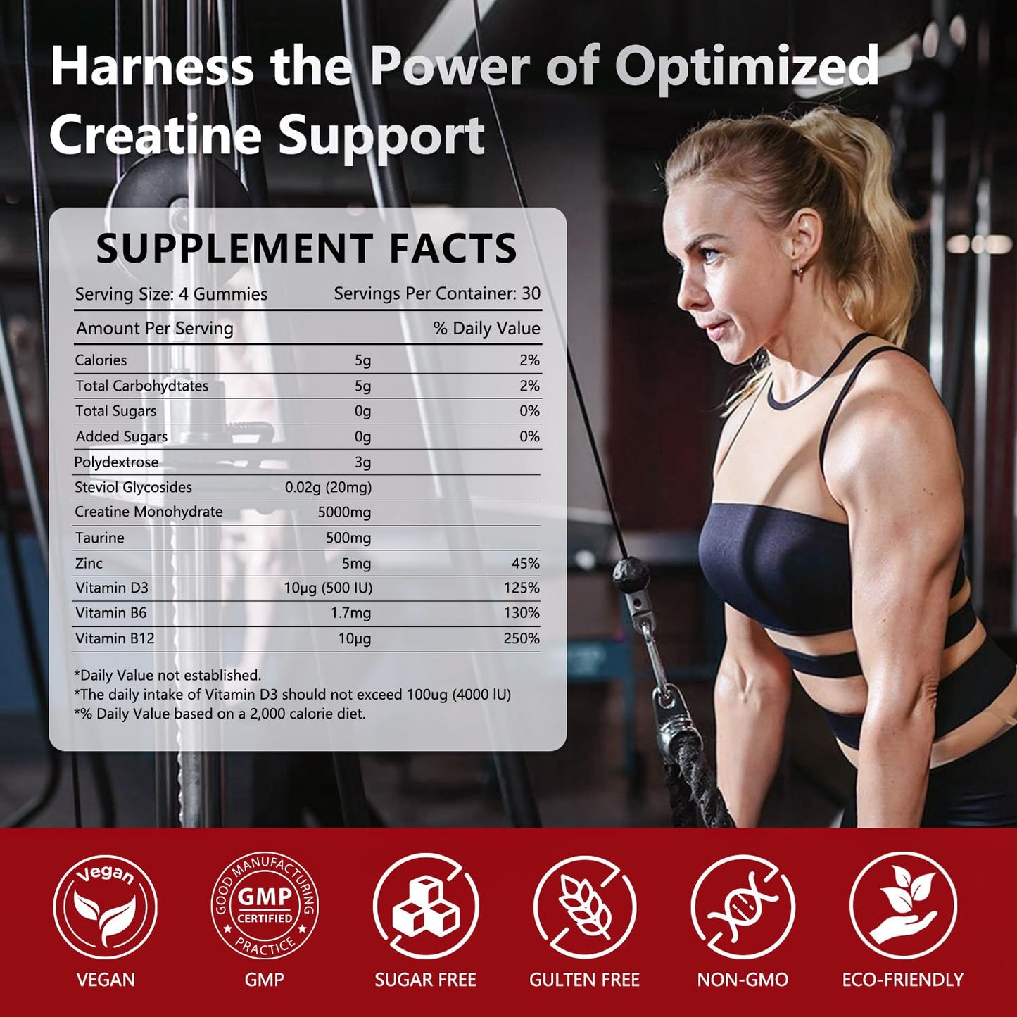 Slsomu Creatine Gummies for Women, 5000mg Pre-Workout Muscle Strength & Energy Support, 0 Sugar Creatine Gummy with L-Taurine, Zinc - Maple Wellness Supplements