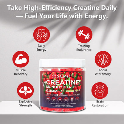Slsomu Creatine Gummies for Women, 5000mg Pre-Workout Muscle Strength & Energy Support, 0 Sugar Creatine Gummy with L-Taurine, Zinc - Maple Wellness Supplements
