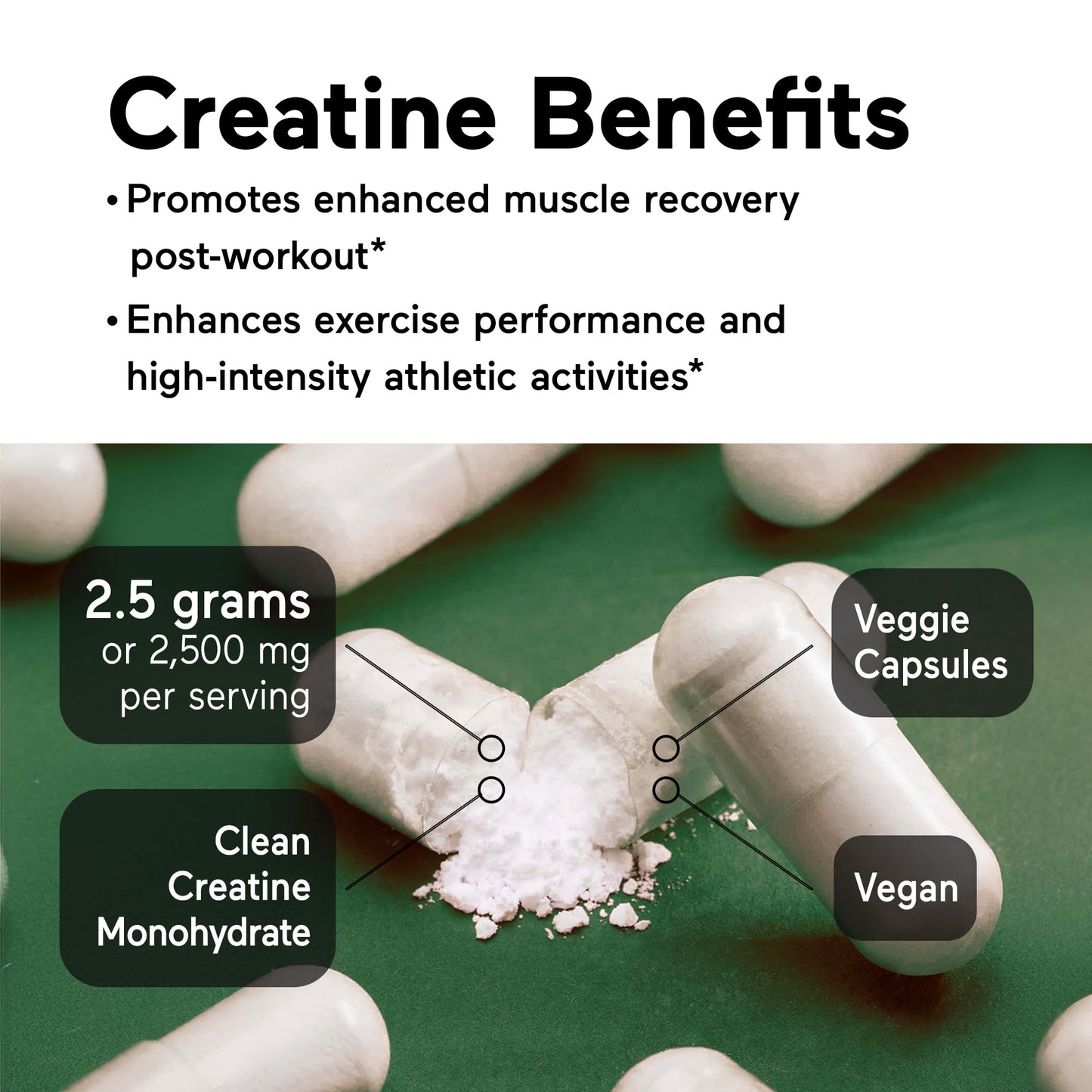 SMARTERNUTRITION Creatine Monohydrate Pills with 2500mg (2.5g) Per Serving, Vegan Capsules - Pre & Post Workout Recovery Support, Promotes Muscle Mass &. Endurance - 60 Count[30-Day Supply] - Maple Wellness Supplements