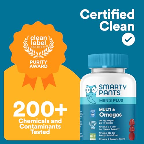 SmartyPants Men's Multivitamin Gummies with Omega 3 DHA/EPA, Methylfolate, Vitamin D3, C, B12, B6, A, K, Zinc - Maple Wellness Supplements