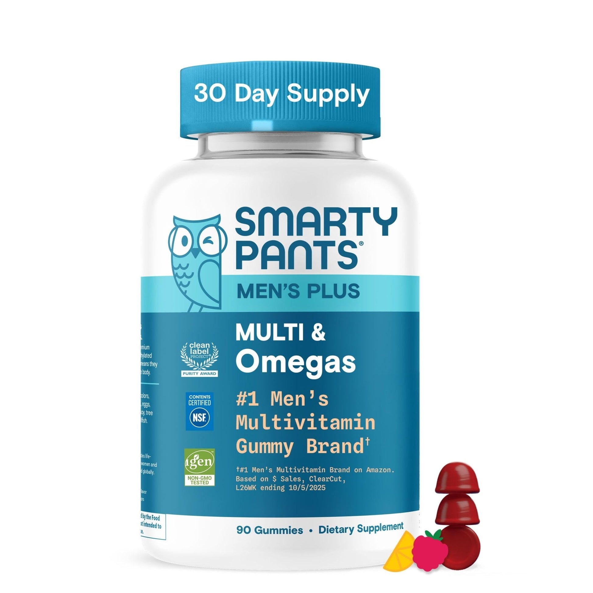 SmartyPants Men's Multivitamin Gummies with Omega 3 DHA/EPA, Methylfolate, Vitamin D3, C, B12, B6, A, K, Zinc - Maple Wellness Supplements