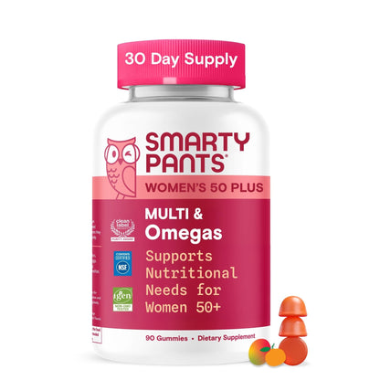 SmartyPants Multivitamin Gummy for Women 50 and Over, Omega 3 (DHA/EPA), Methylfolate, CoQ10, Vitamin D3, C, Vitamin B12, B6, A, K, Biotin - Maple Wellness Supplements