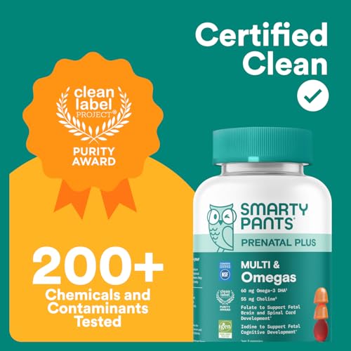 SmartyPants Prenatal Multivitamin Gummies with Omega 3 DHA/EPA, Methylfolate, Biotin, Vitamins D3, C, B12, B6, A, K, and Zinc, Gluten Free, Clean Label - Maple Wellness Supplements