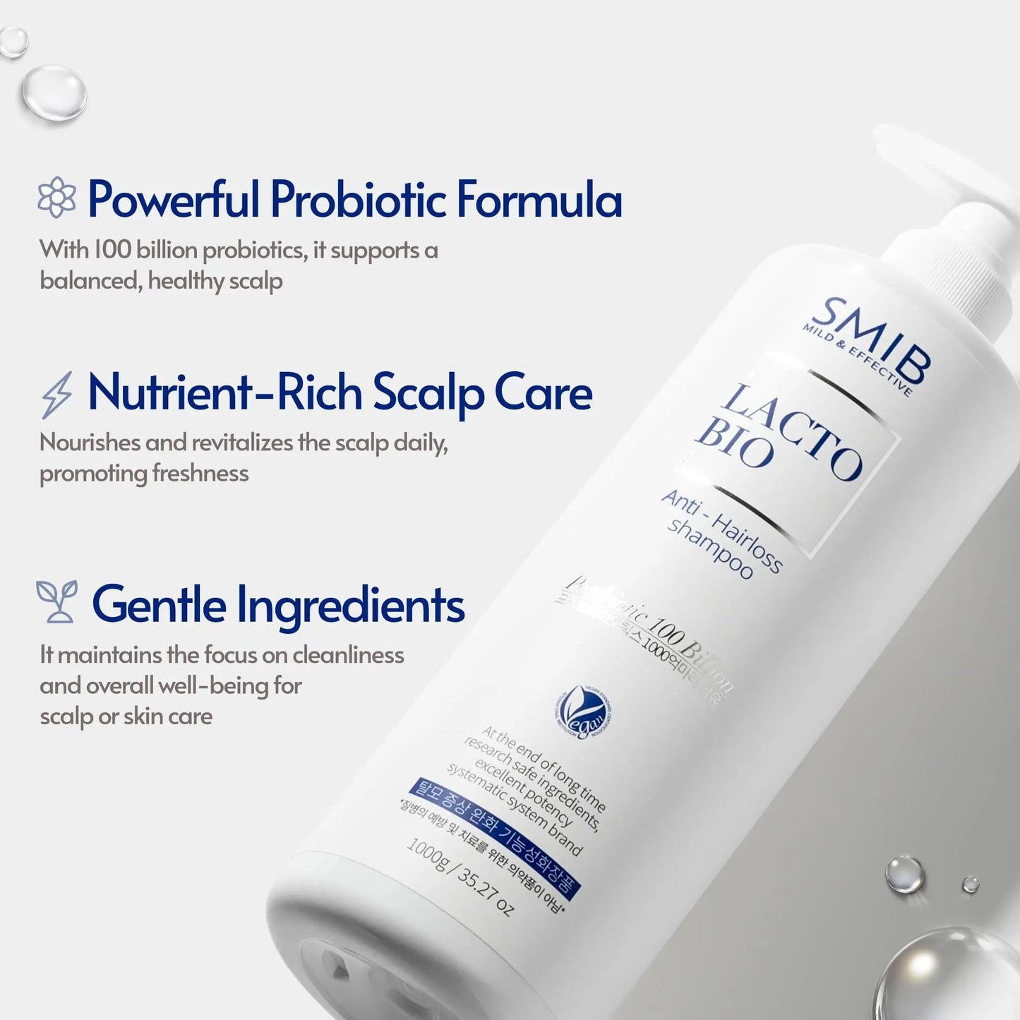 SMIB Lactobio Shampoo – With 100 Billion Postbiotics – For Fuller-Looking Hair and Scalp Care – Korean-Inspired Formula (35.27 oz) - Maple Wellness Supplements