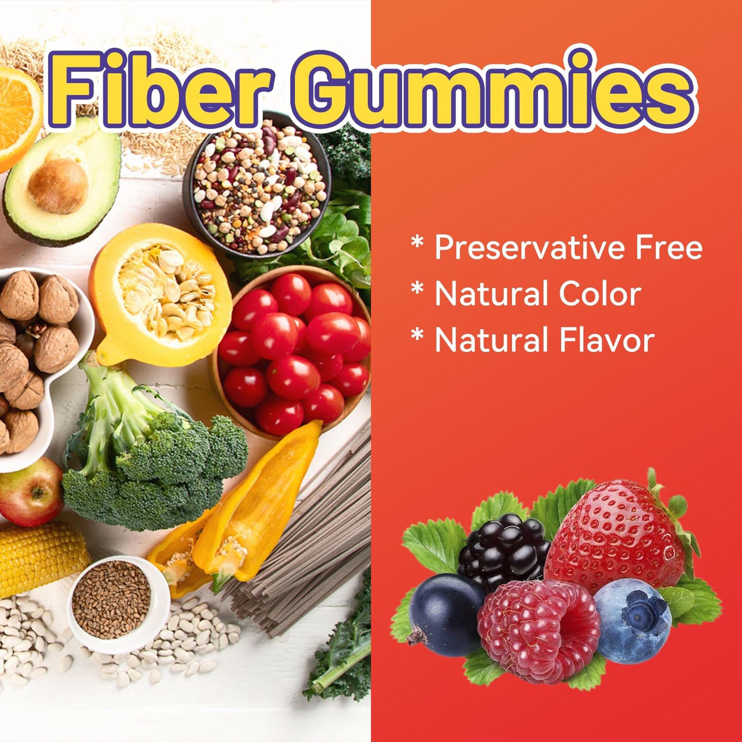 SmildeHeal Fiber Gummies, Dietary Fiber, for Women and Men, Gut Health Support, Non-GMOs, Non-Gluten, Vegan, Mixed Berry and Strawberry Flavor, 60 Count Gummies - Maple Wellness Supplements