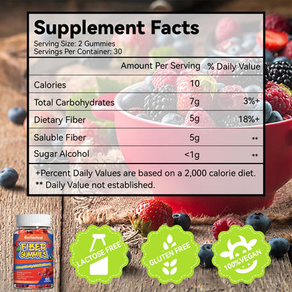 SmildeHeal Fiber Gummies, Dietary Fiber, for Women and Men, Gut Health Support, Non-GMOs, Non-Gluten, Vegan, Mixed Berry and Strawberry Flavor, 60 Count Gummies - Maple Wellness Supplements