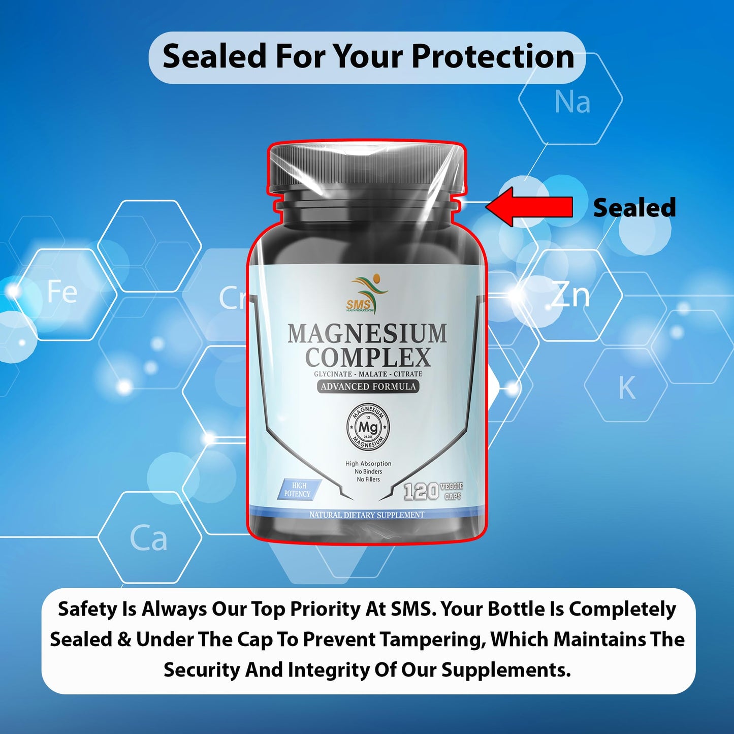 SMSHEALTHPRODUCTS.com Magnesium Complex | 470mg of Magnesium Glycinate, Malate, & Citrate for Muscles, Nerves, & Energy | High Absorption | Vegan, Non-GMO | 120 Capsules - Maple Wellness Supplements