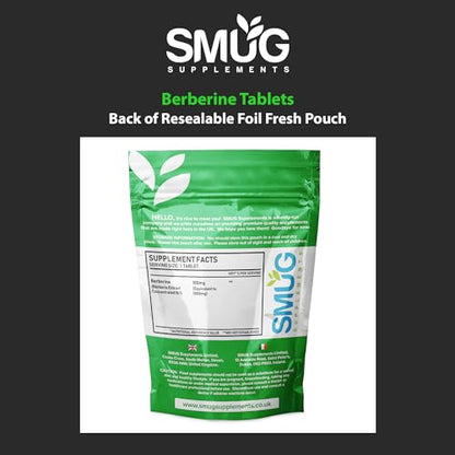 SMUG Supplements Berberine Tablets - 100 High Strength 1000mg Pills - Can Promote - Maple Wellness Supplements