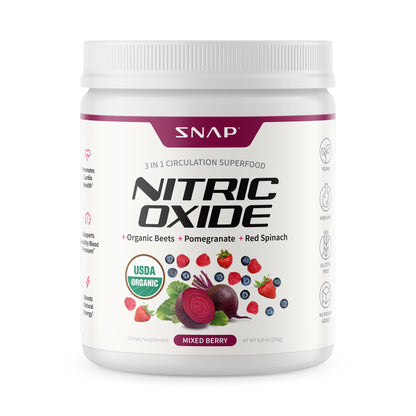 Snap Supplements Organic Beet Root Powder Nitric Oxide Supplement for Men & Women, Red Spinach & Pomegranate, Supports Healthy Energy & Blood Pressure Already in Normal Range, 30 Servings, Mixed Berry - Maple Wellness Supplements