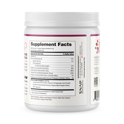 Snap Supplements Organic Beet Root Powder Nitric Oxide Supplement for Men & Women, Red Spinach & Pomegranate, Supports Healthy Energy & Blood Pressure Already in Normal Range, 30 Servings, Mixed Berry - Maple Wellness Supplements