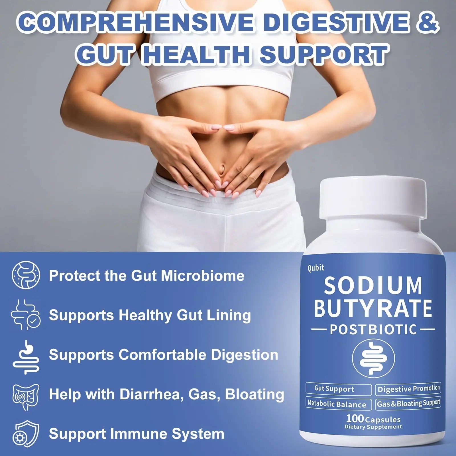 Sodium Butyrate Supplement – Postbiotic for Gut Health, Supports Digestion, IBS, Leaky Gut & Stomach Comfort – Low Odor, Easy to Swallow, No Side Effects – 100 Vegan Capsules - Maple Wellness Supplements