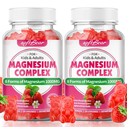 softbear Magnesium Complex Gummies for Women & Men & Kids, 8 in 1 Magnesium Complex Supplement 1000mg-Magnesium Glycinate,Citrate,Malate Supports Calm, Zzz, Muscle Cramp, Strawberry Flavor 120 Count - Maple Wellness Supplements