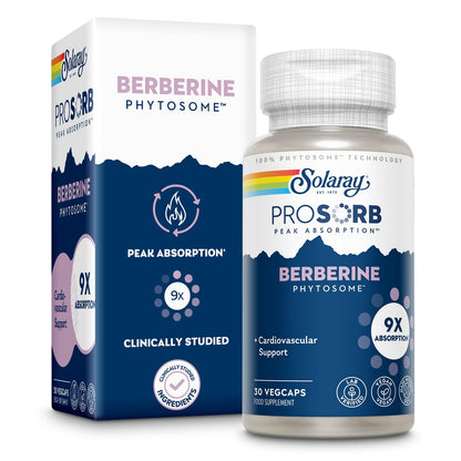 SOLARAY Berberine Phytosome - 9X Absorption and Easy-to-Digest - Standardized to 30% Berberine HCl - Vegan, Made Without Soy - Maple Wellness Supplements