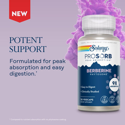 SOLARAY Berberine Phytosome - 9X Absorption and Easy-to-Digest - Standardized to 30% Berberine HCl - Vegan, Made Without Soy - Maple Wellness Supplements