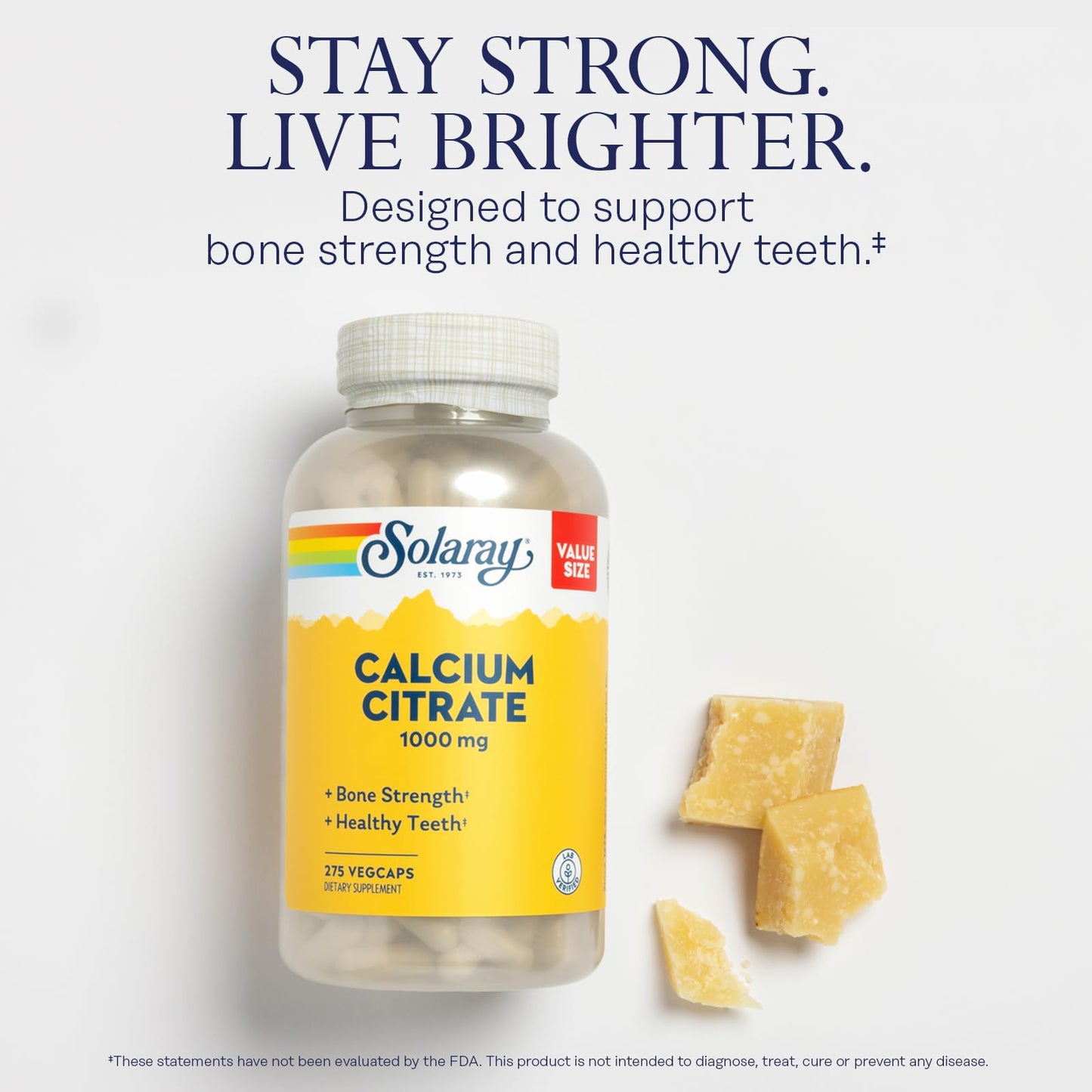 Solaray Calcium Citrate 1000mg - Chelated Calcium Supplement - Supports Bone Strength and Healthy Teeth - Easy to Digest - Maple Wellness Supplements