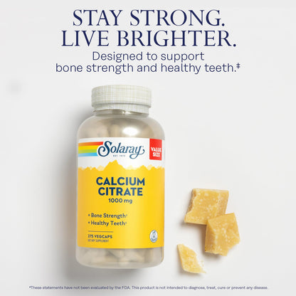 Solaray Calcium Citrate 1000mg - Chelated Calcium Supplement - Supports Bone Strength and Healthy Teeth - Easy to Digest - Maple Wellness Supplements