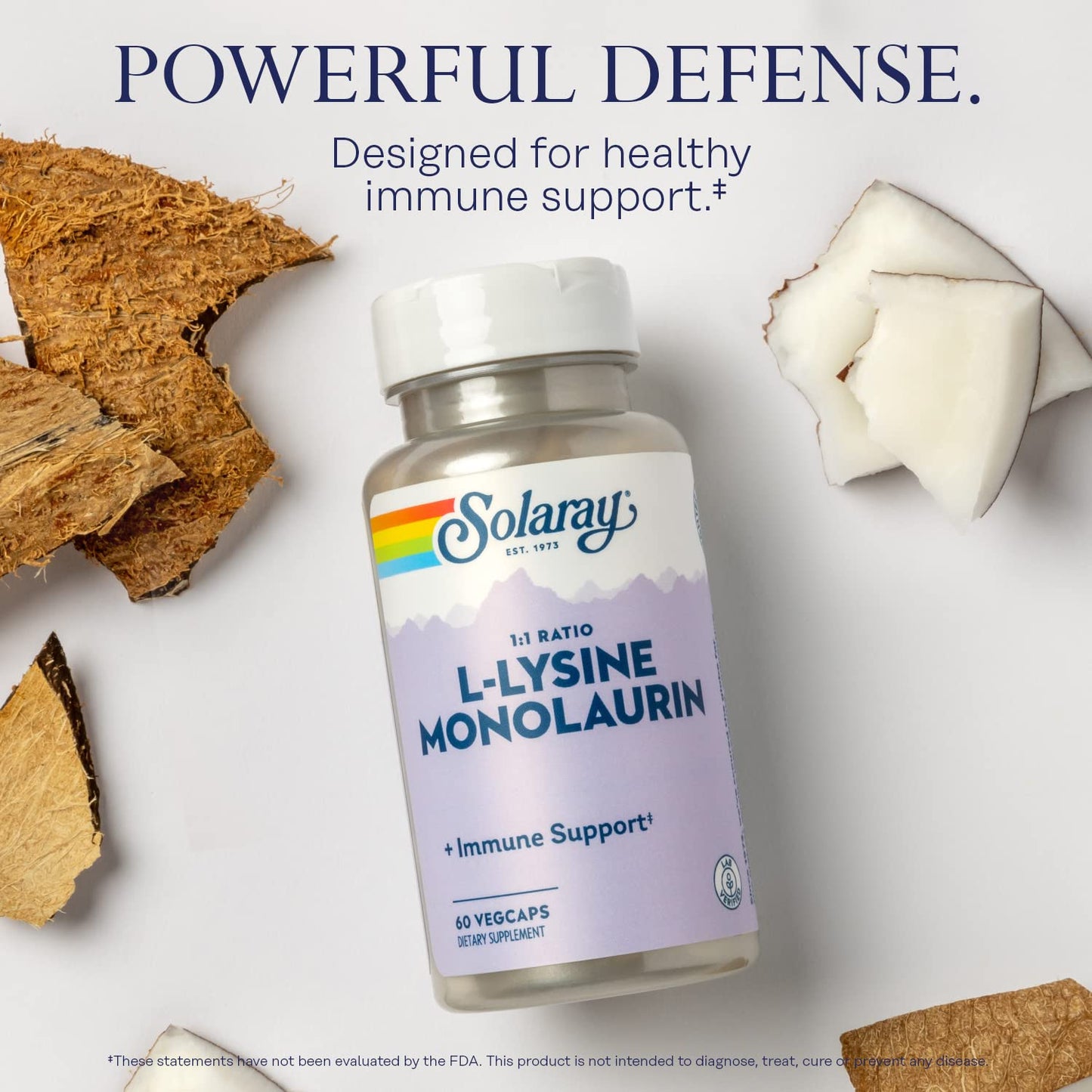 SOLARAY L-Lysine Monolaurin Immune Support Supplement, 1:1 Ratio for Immune System Function, 500 mg Each, 60-Day Money Back Guarantee - Maple Wellness Supplements