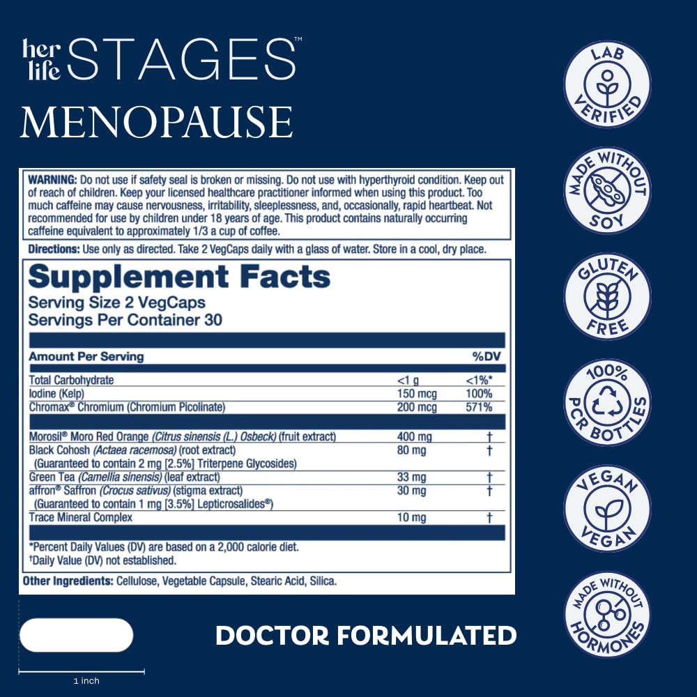 SOLARAY Menopause her Life Stages - Menopause Supplements for Women - Supports Mood, Sleep, Hot Flashes, Night Sweats - Vegan, Gluten Free - 60-Day Guarantee - 30 Servings, 60 VegCaps - Maple Wellness Supplements
