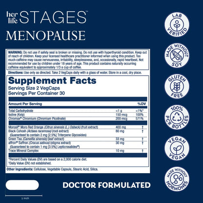 SOLARAY Menopause her Life Stages - Menopause Supplements for Women - Supports Mood, Sleep, Hot Flashes, Night Sweats - Vegan, Gluten Free - 60-Day Guarantee - 30 Servings, 60 VegCaps - Maple Wellness Supplements