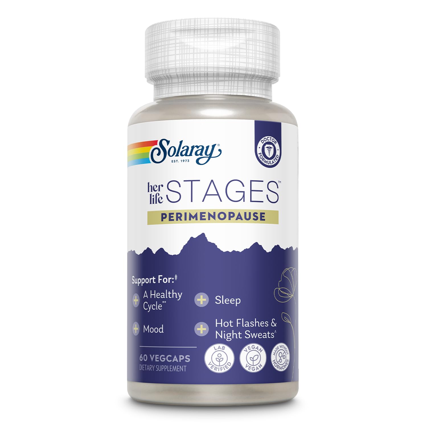SOLARAY Perimenopause her Life Stages - Perimenopause Supplements Women - Hot Flashes, Menopause Support - Saffron and Chasteberry - Made Without Hormones - 60-Day Guarantee - 30 Servings, 60 VegCaps - Maple Wellness Supplements