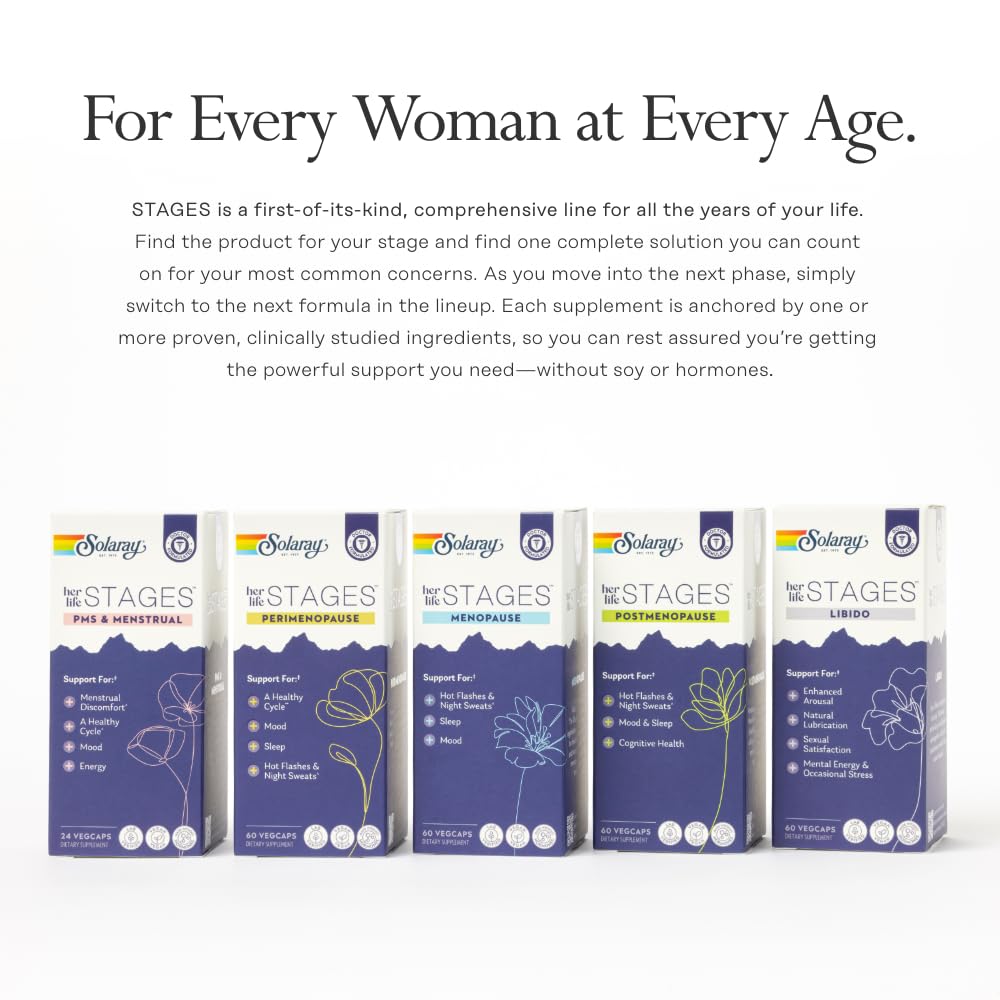 SOLARAY Postmenopause her Life Stages - Post Menopause Supplements for Women with Resveratrol - Vegan and Made Without Hormones - 60-Day Guarantee - Vegan, Lab Verified - 30 Servings, 60 VegCaps - Maple Wellness Supplements