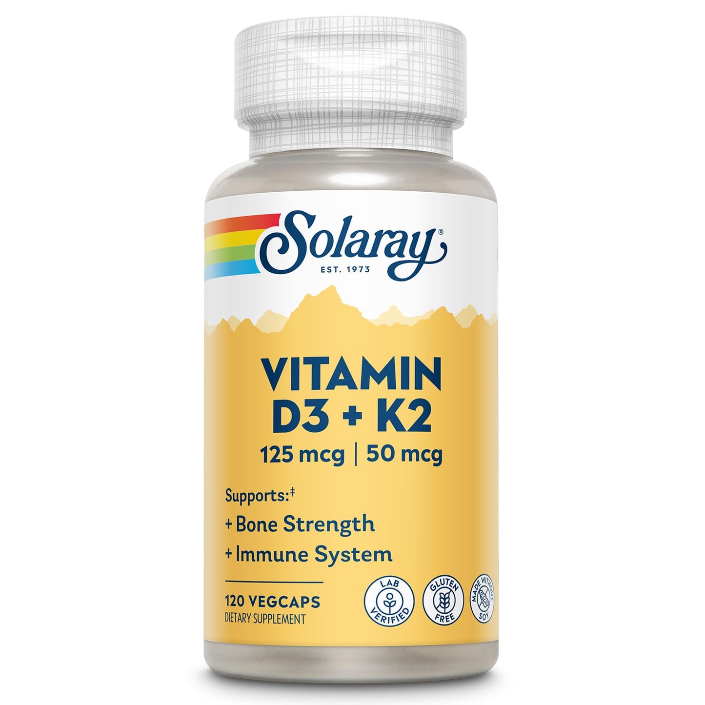 SOLARAY Vitamin D3 K2 - Bone Health and Immune Support Supplement - With 5000 IU Vitamin D as Vit D3 and 50 mcg Vitamin K2 as Menoquinone MK7, Made Without Soy - Maple Wellness Supplements
