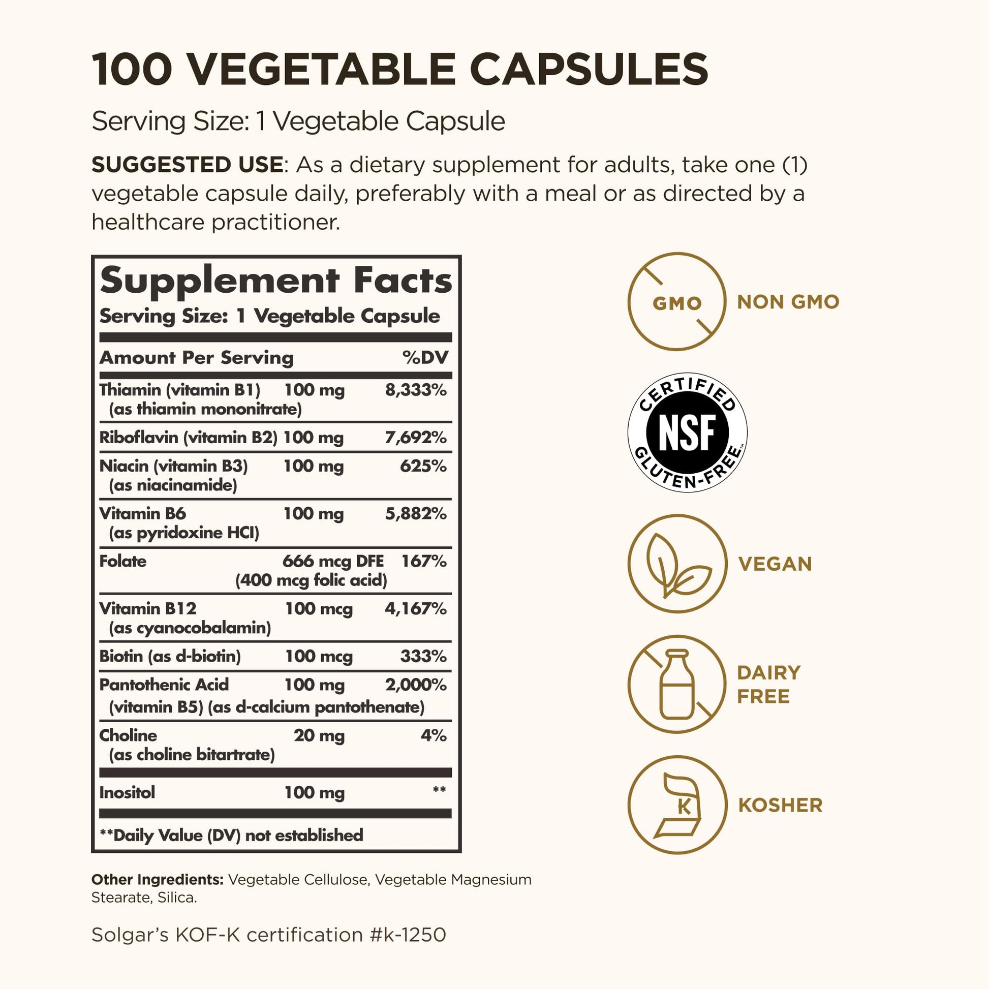 Solgar B-Complex "100", 100 Vegetable Capsules - Nervous System Support - Supports Energy Metabolism - Non-GMO, Vegan, Gluten Free, - Maple Wellness Supplements
