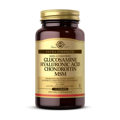 Solgar Glucosamine Hyaluronic Acid Chondroitin MSM, 120 Tablets - Supports Healthy Joints - Supports Range of Motion & Flexibility - Extra Strength, Shellfish Free - Maple Wellness Supplements