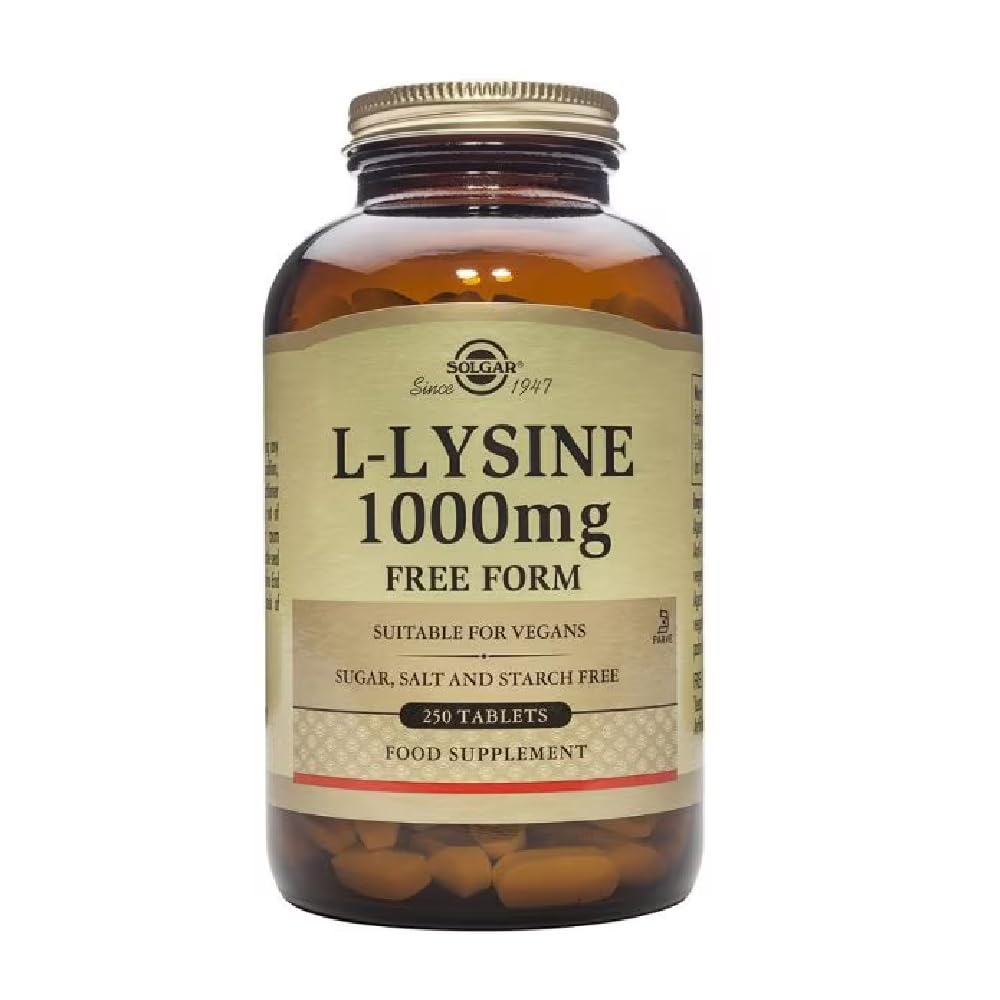 Solgar L-Lysine 1000 mg, 250 Tablets - Enhanced Absorption and Assimilation - Promotes Integrity of Skin and Lips - Collagen Support - Amino Acids - Maple Wellness Supplements