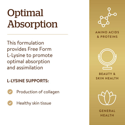 Solgar L-Lysine 1000 mg, 250 Tablets - Enhanced Absorption and Assimilation - Promotes Integrity of Skin and Lips - Collagen Support - Amino Acids - Maple Wellness Supplements