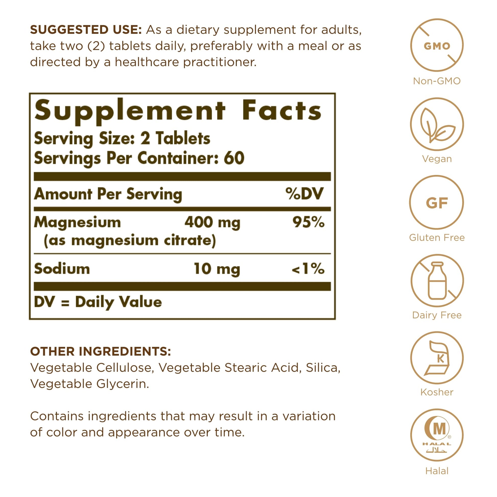 Solgar Magnesium Citrate - 120 Tablets, Pack of 2 - Promotes Healthy Bones, Supports Nerve & Muscle Function - Highly Absorbable - Non-GMO, Vegan, Gluten Free, Kosher - 120 Total Servings - Maple Wellness Supplements