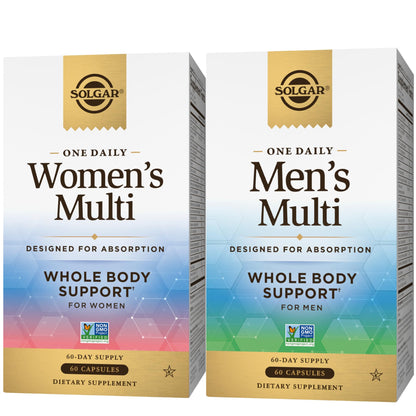SOLGAR One a Day Women & Mens Bundle:Daily Women's Multi Whole Body Support, 60 Servings + Daily Men's Multivitamin Whole Body Support Supplement, 60 Servings - Maple Wellness Supplements