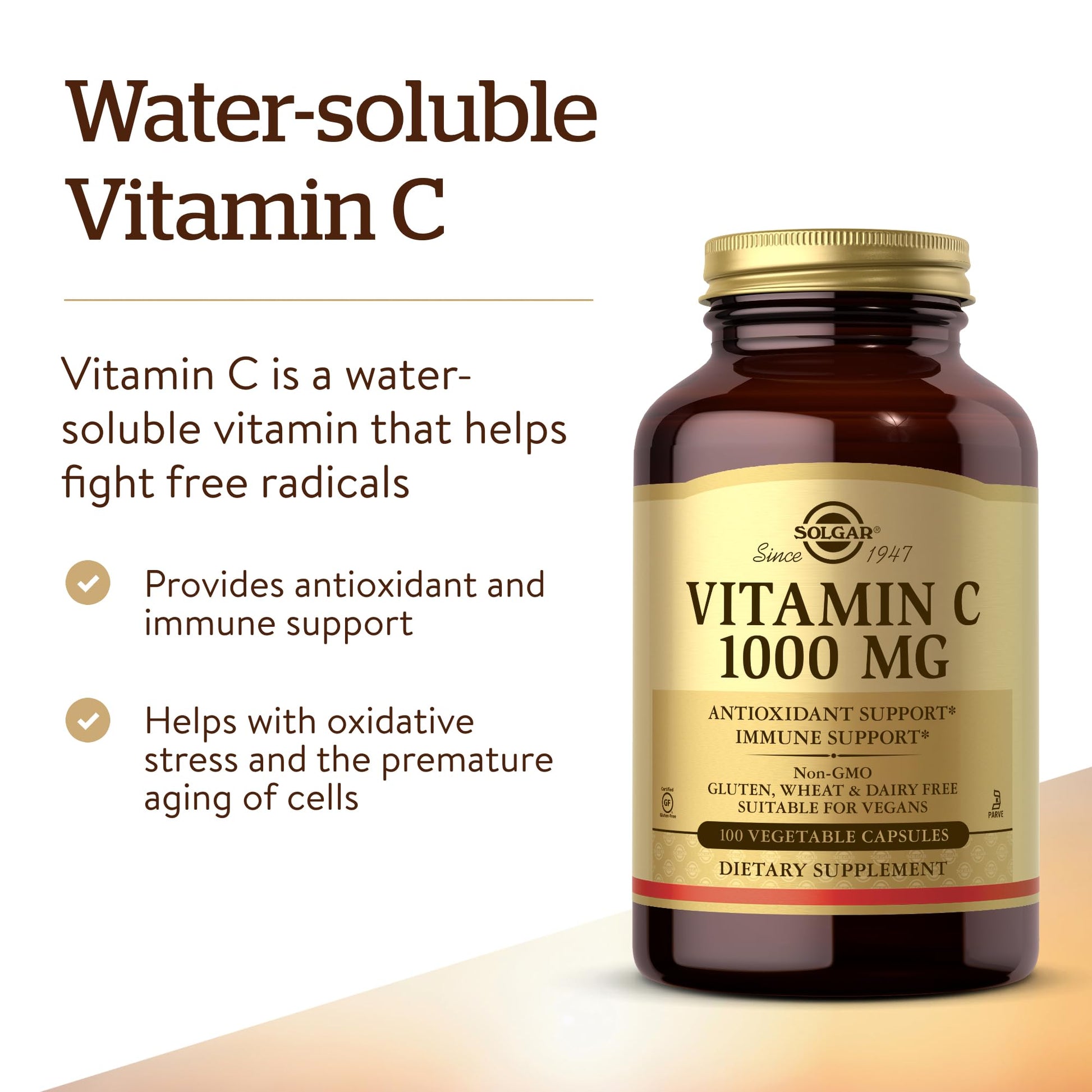 Solgar Vitamin C 1000mg - Healthy Immune System - Helps Fight Free Radicals - Vegan - Maple Wellness Supplements