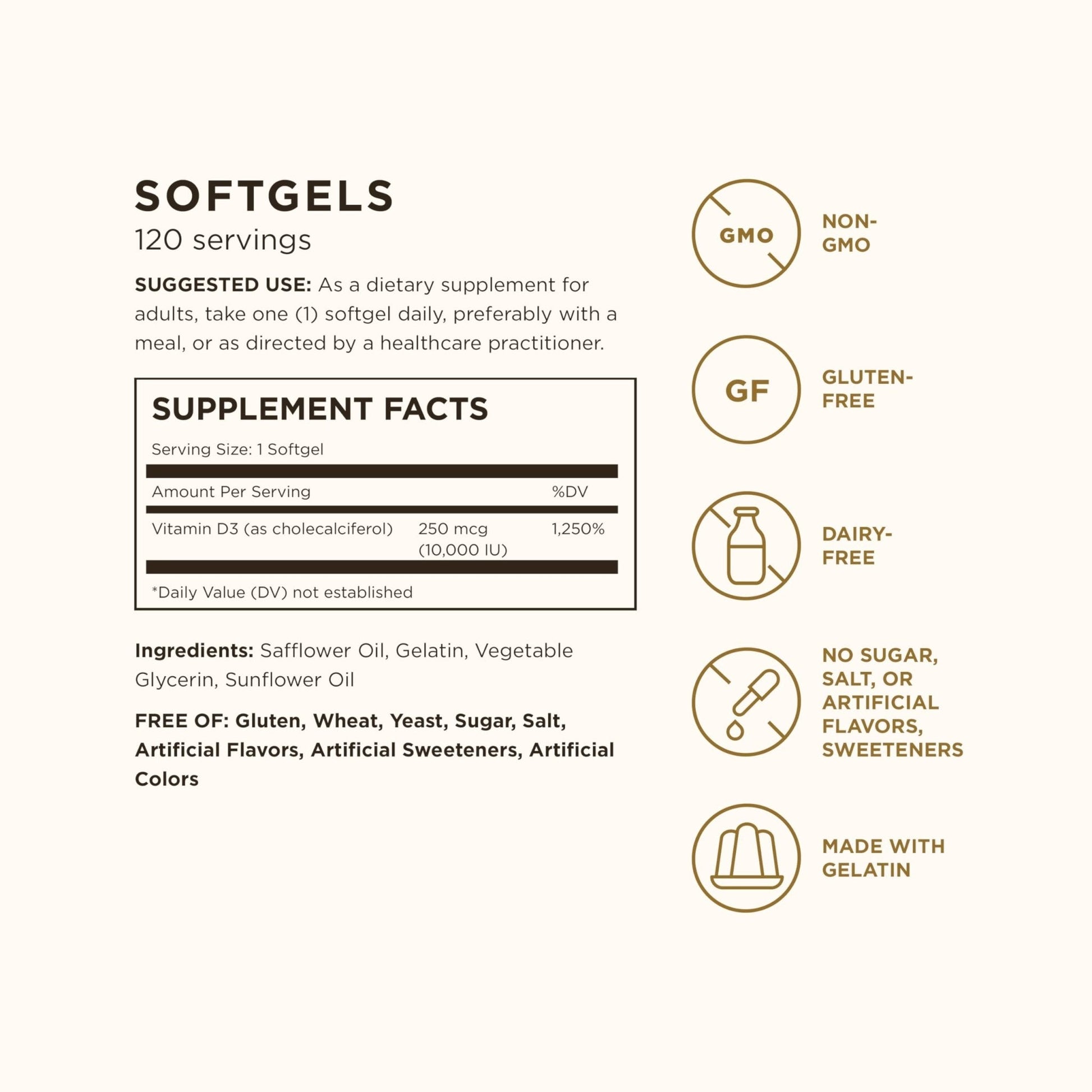 Solgar Vitamin D3 (Cholecalciferol) 250 MCG (10,000 IU), 120 Softgels - Helps Maintain Healthy Bones & Teeth - Immune System Support - Maple Wellness Supplements
