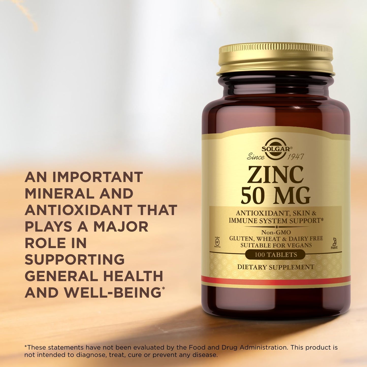 Solgar Zinc 50 mg, 100 Tablets - Zinc for Healthy Skin, Taste & Vision - Immune System & Antioxidant Support - Supports Cell Growth & DNA Formation - Maple Wellness Supplements