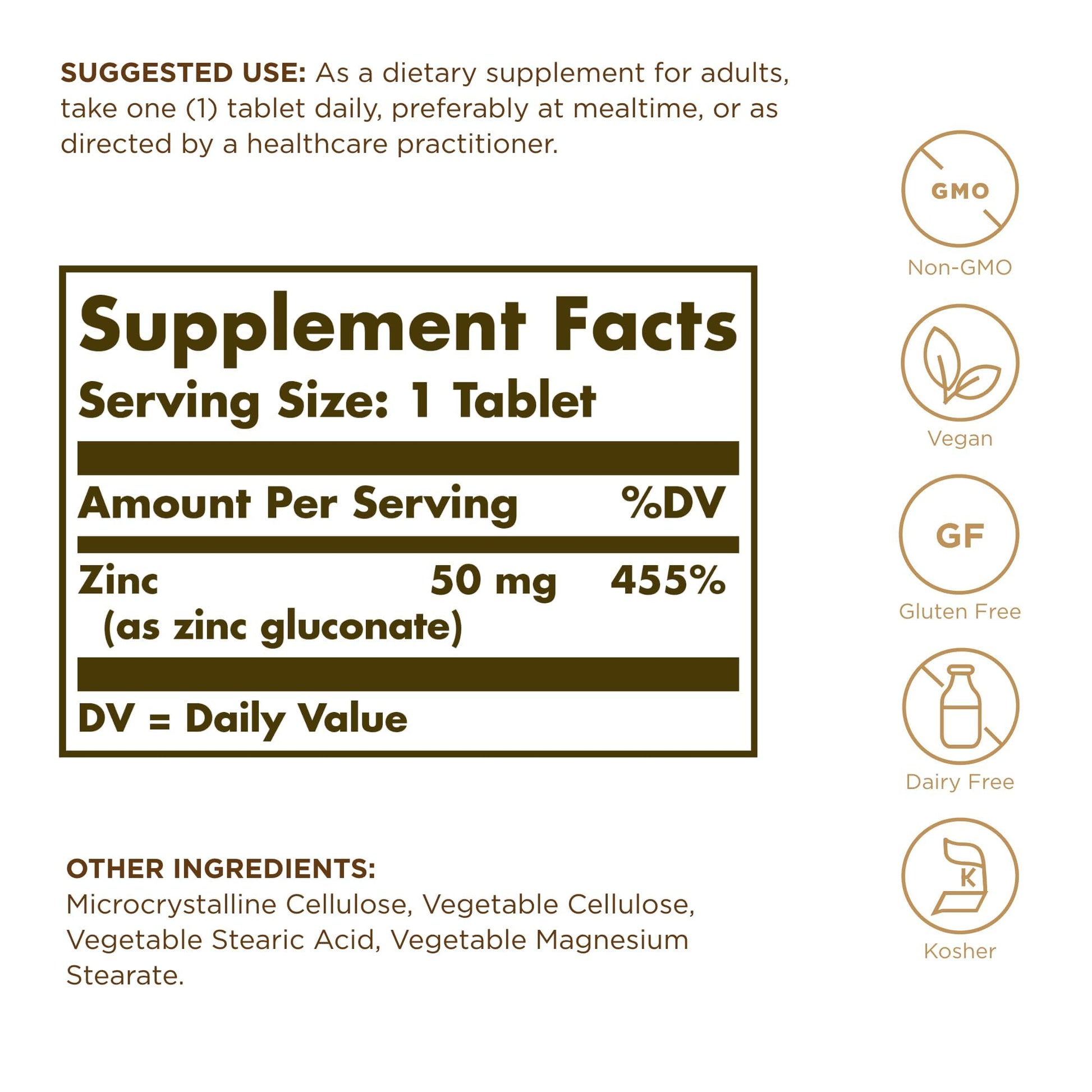 Solgar Zinc 50 mg, 100 Tablets - Zinc for Healthy Skin, Taste & Vision - Immune System & Antioxidant Support - Supports Cell Growth & DNA Formation - Maple Wellness Supplements