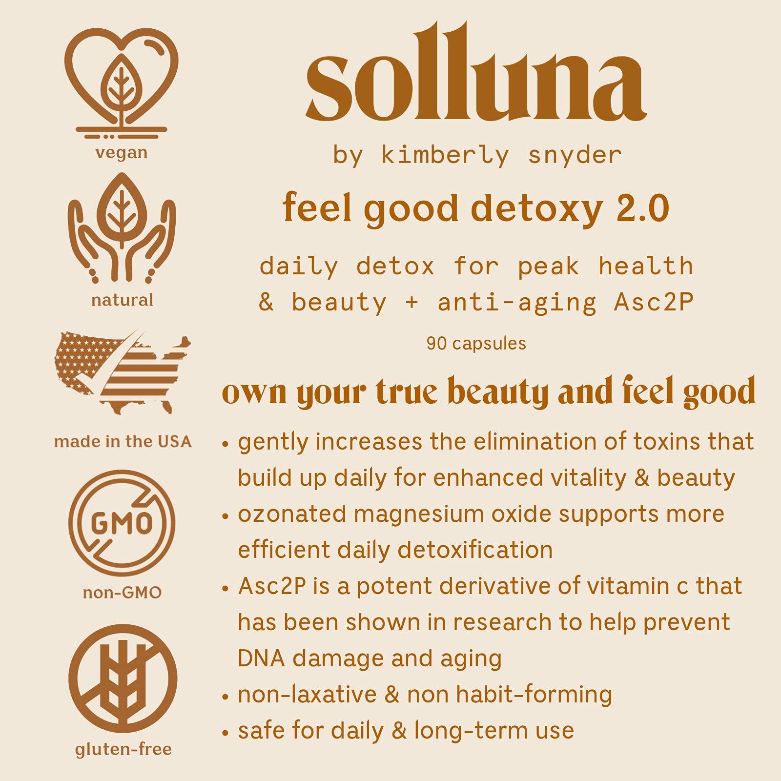 Solluna by Kimberly Snyder Oxygenated Magnesium Colon Cleanse with Asc2P — Gentle Detoxification and Bloating Relief — Fast Acting, Non-Laxative Detox for Digestive Health (90CT) Vegan & Non-GMO - Maple Wellness Supplements