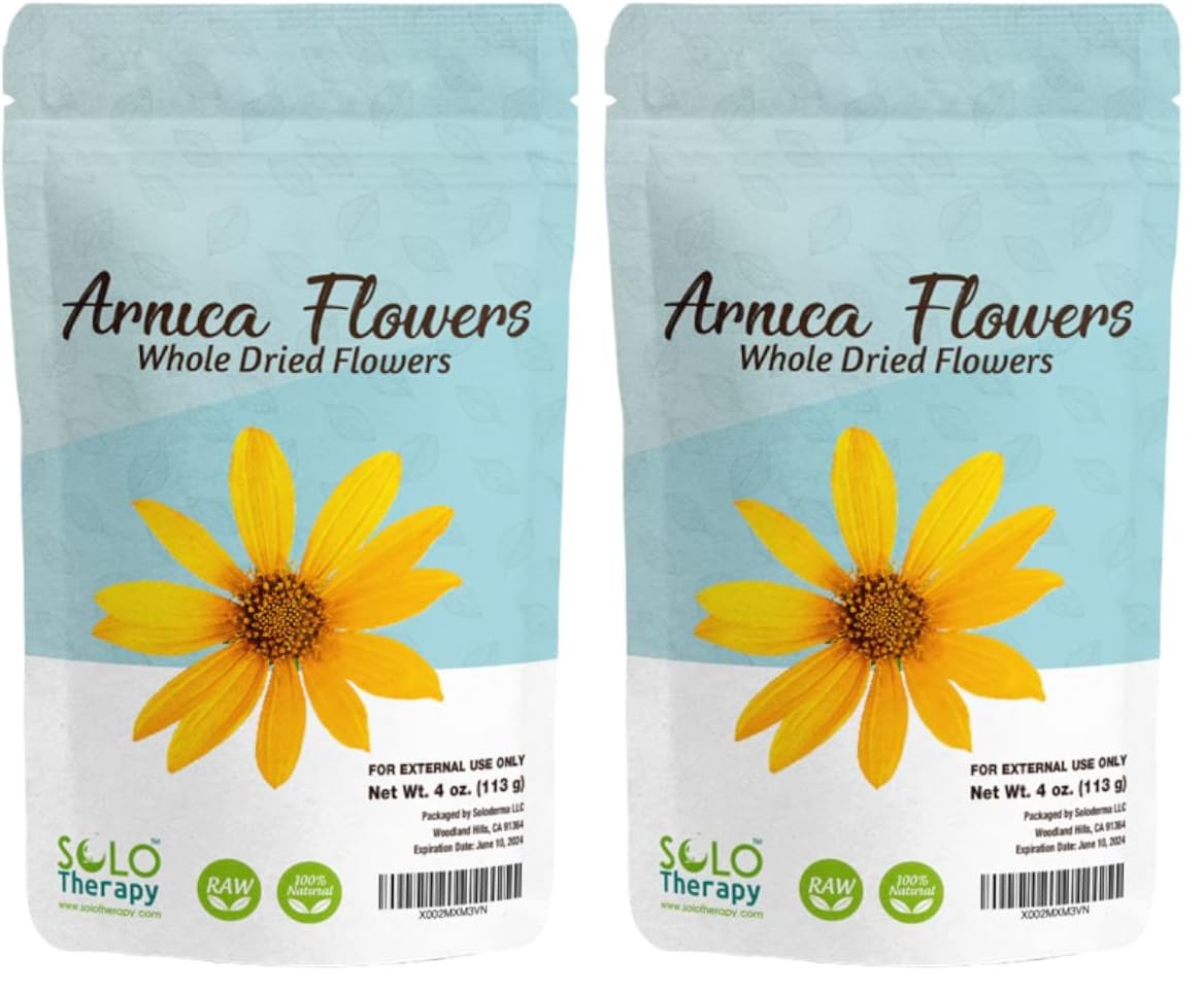 Solo Therapy Arnica Dried Whole Flowers 4 oz, Heterotheca Inuloides, Flores De Arnica Secas, Product from México, Packaged in The USA (Pack of 2) - Maple Wellness Supplements