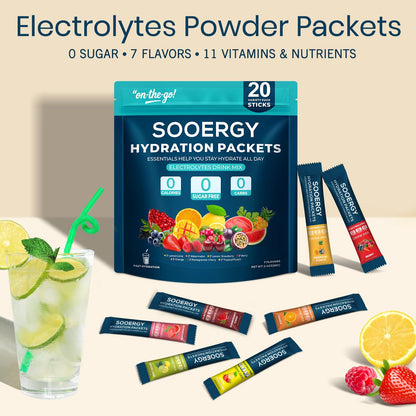 Sooergy Electrolytes Powder Packets Sugar Free Hydration Packets, 7 Flavors Liquid Daily IV Electrolyte Drink Mixes for Rehydration - Maple Wellness Supplements