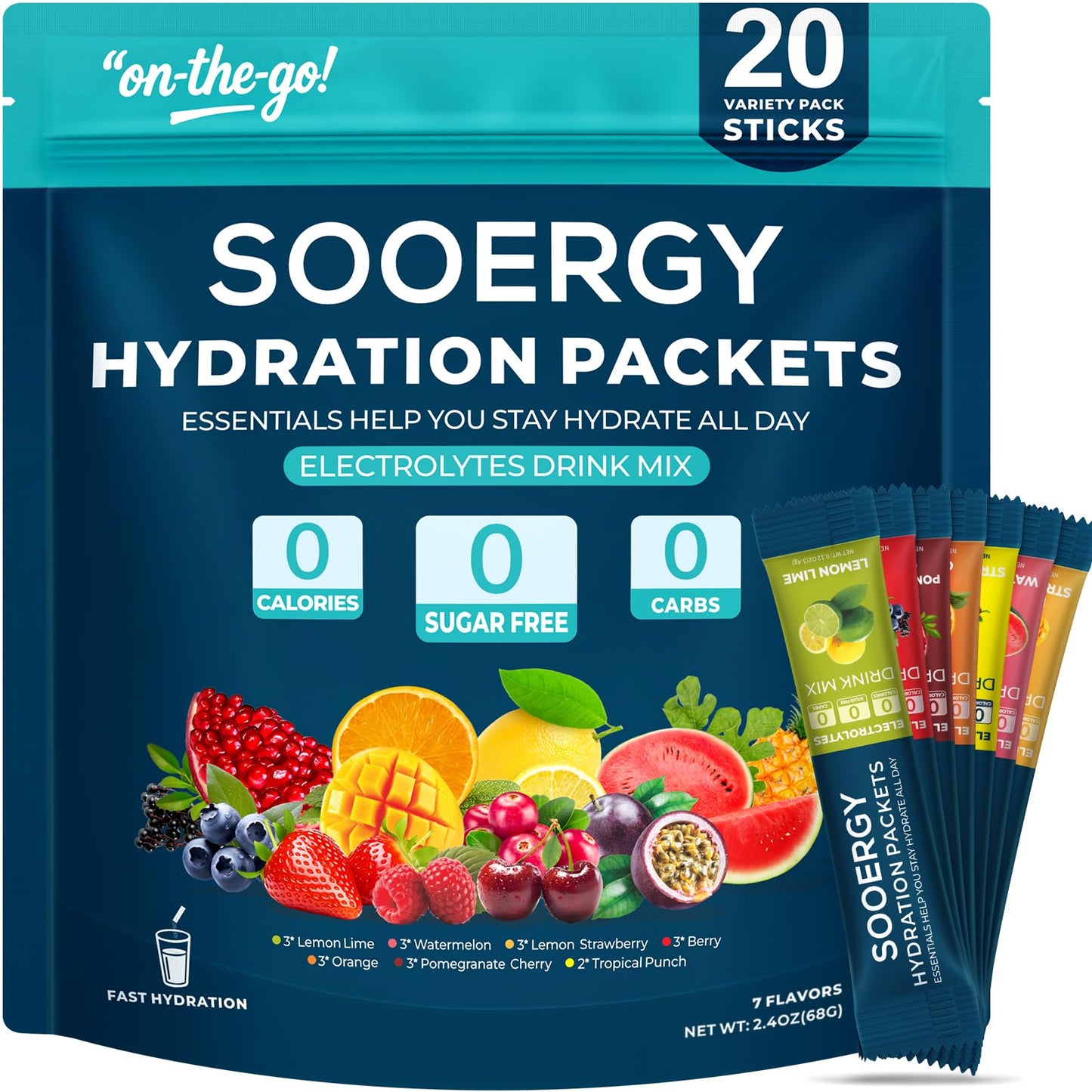 Sooergy Electrolytes Powder Packets Sugar Free Hydration Packets, 7 Flavors Liquid Daily IV Electrolyte Drink Mixes for Rehydration - Maple Wellness Supplements