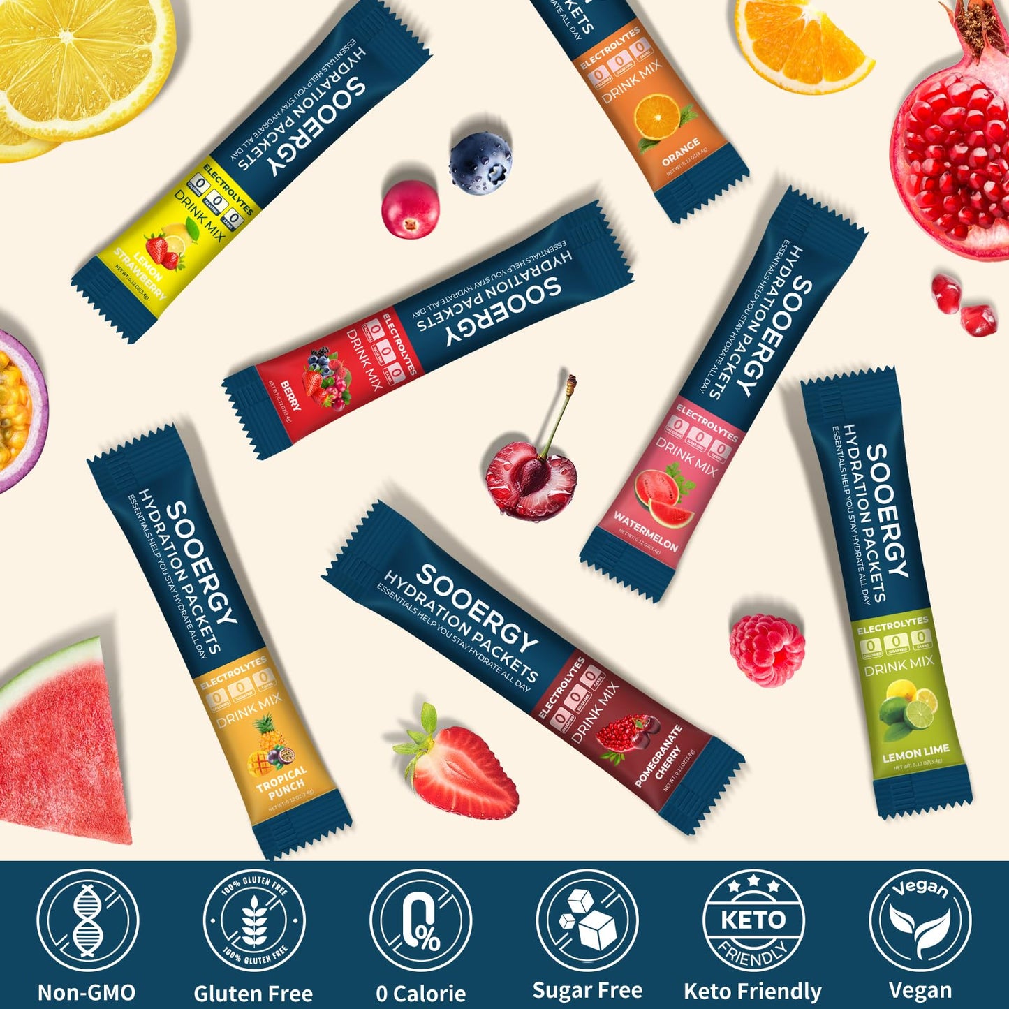 Sooergy Electrolytes Powder Packets Sugar Free Hydration Packets, 7 Flavors Liquid Daily IV Electrolyte Drink Mixes for Rehydration - Maple Wellness Supplements