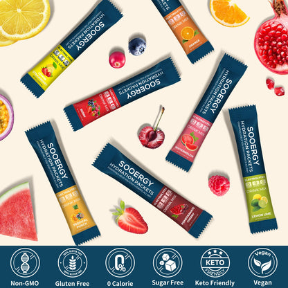 Sooergy Electrolytes Powder Packets Sugar Free Hydration Packets, 7 Flavors Liquid Daily IV Electrolyte Drink Mixes for Rehydration - Maple Wellness Supplements