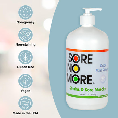 Sore No More Cool Relieving Gel for Aches & Pains in Muscles & Joints associated with Strains, Bruises & Sprains | Absorbs Quickly with a Refreshing Lemon Aroma | 32 oz Bottle with Pump - Maple Wellness Supplements