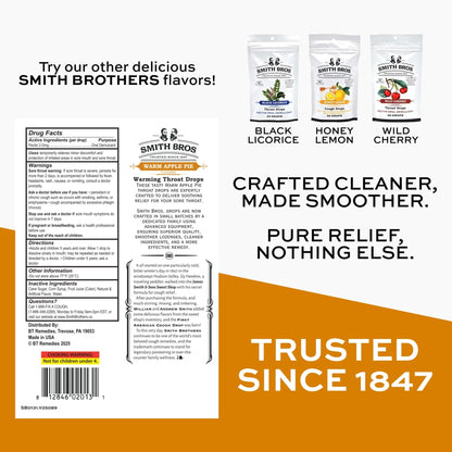 Sore Throat Lozenges with Pectin by Smith Brothers (Warming Apple Pie, 90 Count): Vintage Candy Throat Drops - The Original American Cough Drop - Maple Wellness Supplements