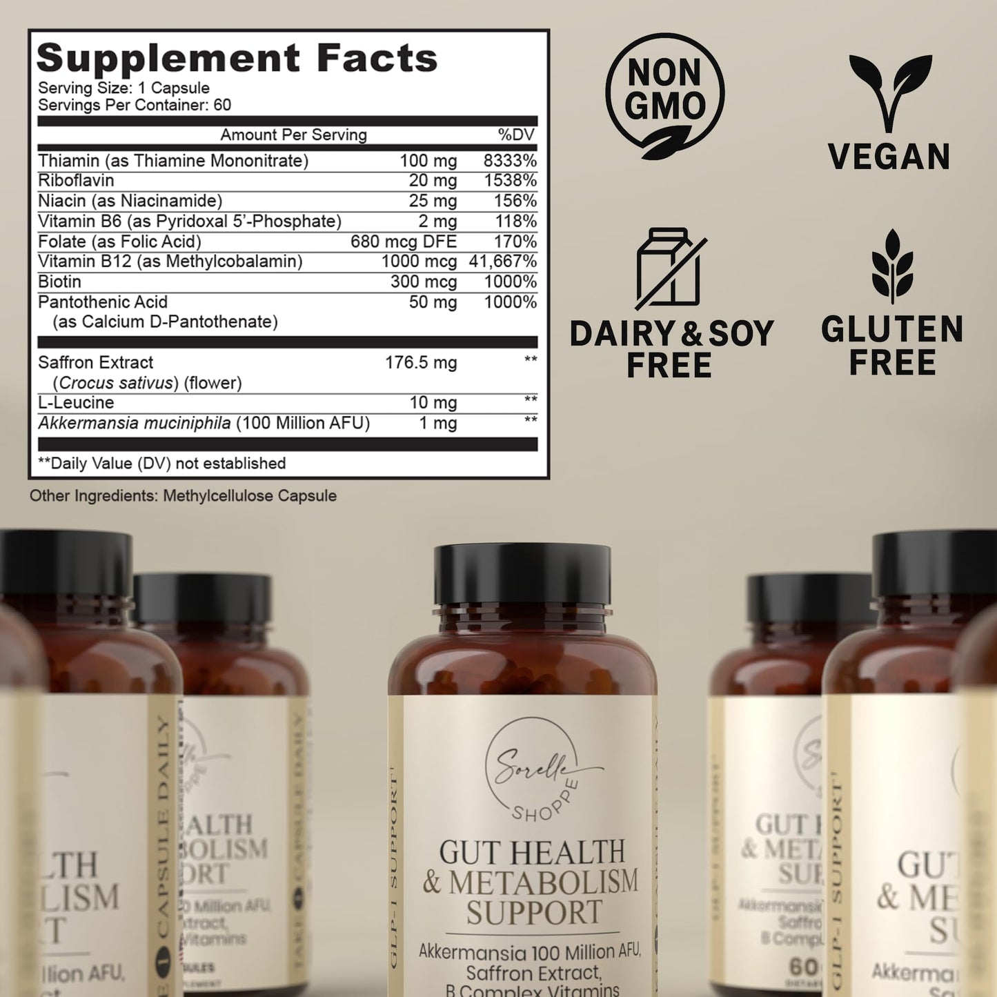 SORELLE SHOPPE Akkermansia Muciniphila Probiotic + Saffron + B Complex | Core Gut Health & Daily Wellness | Mood & Metabolism Support - Maple Wellness Supplements