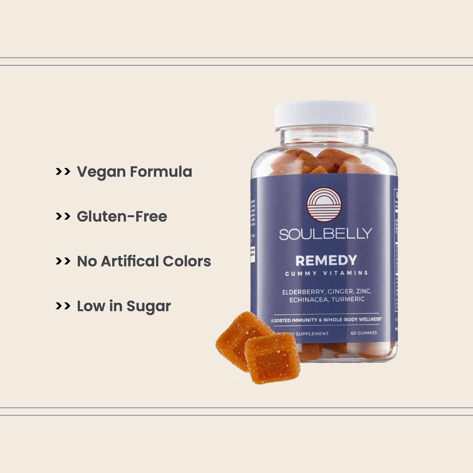 SOULBELLY Super Immunity | Remedy Vitamin Gummies for Immune Support | Vegan | Gluten-Free | Non-GMO | 60 Count - Maple Wellness Supplements