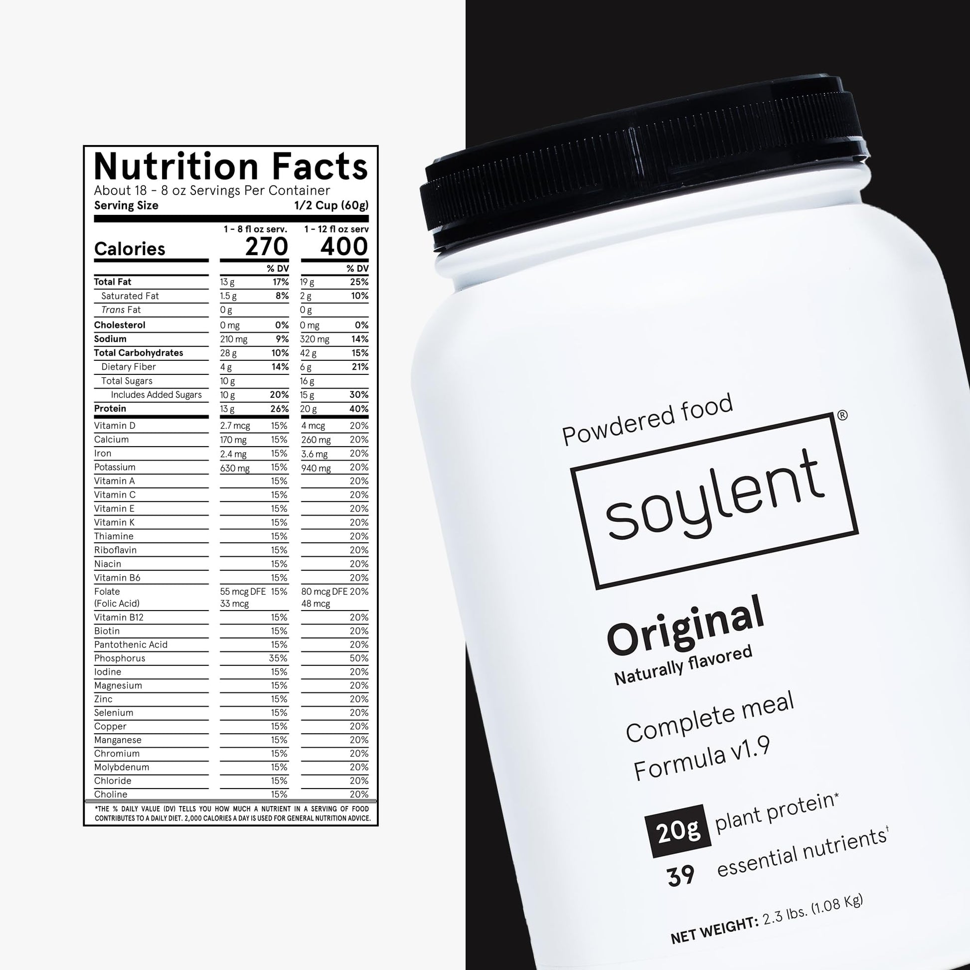 Soylent Complete Nutrition Gluten-Free Vegan Protein Meal Replacement Powder, Original, 36.8 Oz - Maple Wellness Supplements