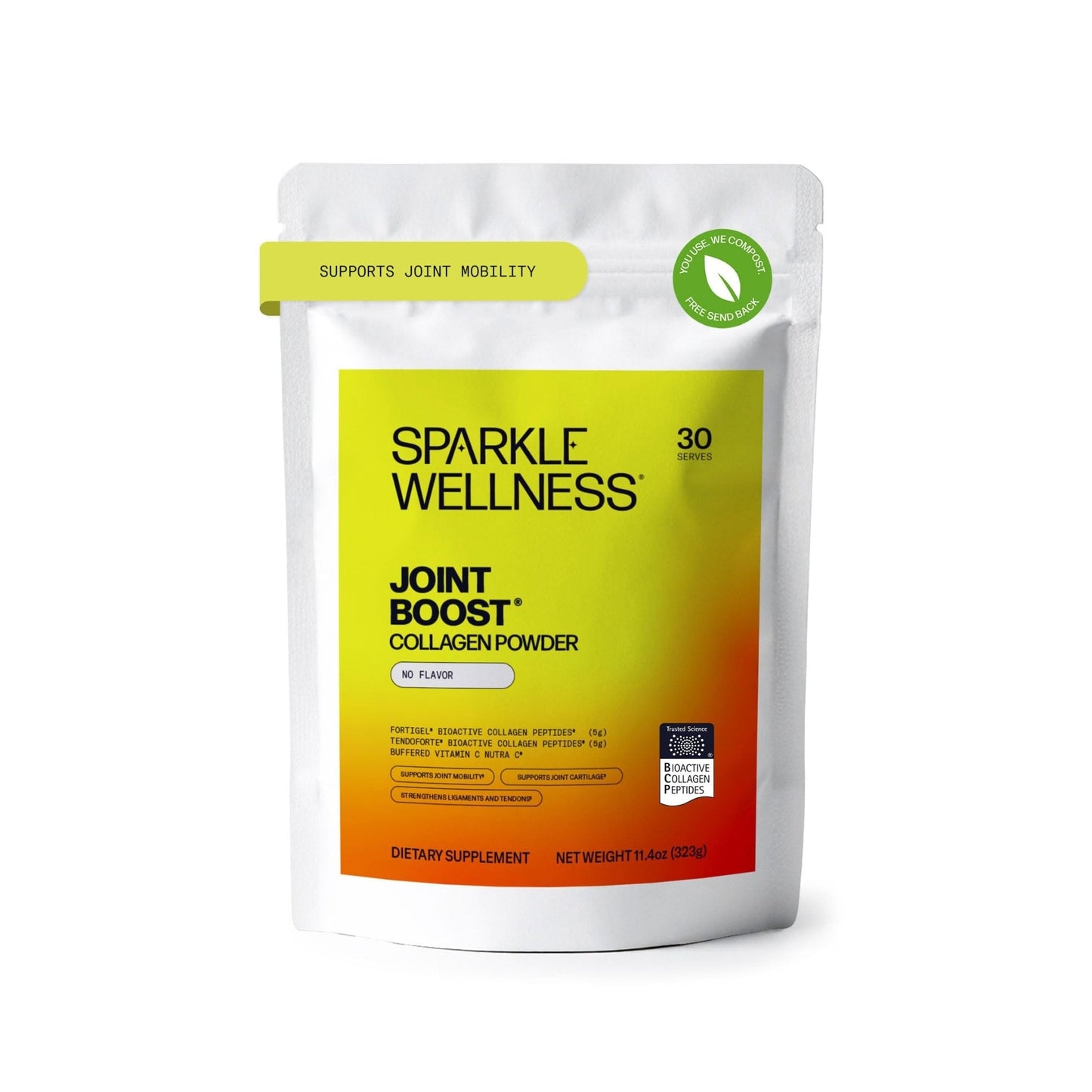 Sparkle Wellness FORTIGEL & TENDOFORTE Collagen Peptides | Collagen Powder with Calcium Ascorbate Vitamin C to Support Joint Mobility, Tendon & Ligament Health | Joint Boost (No Flavor) [30-Serves] - Maple Wellness Supplements