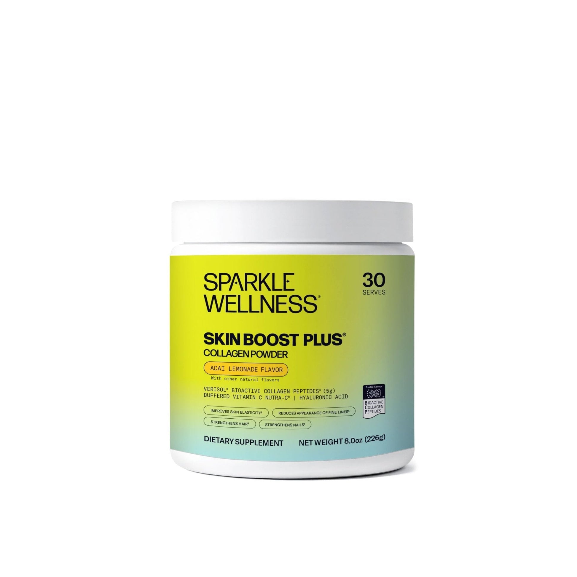 Sparkle Wellness VERISOL Bioactive Hydrolyzed Collagen Peptides | Collagen Powder with Vitamin C & Hyaluronic Acid for Hair, Skin, and Nail Health | Skin Boost Plus (Acai Lemonade) [30-Serves] - Maple Wellness Supplements