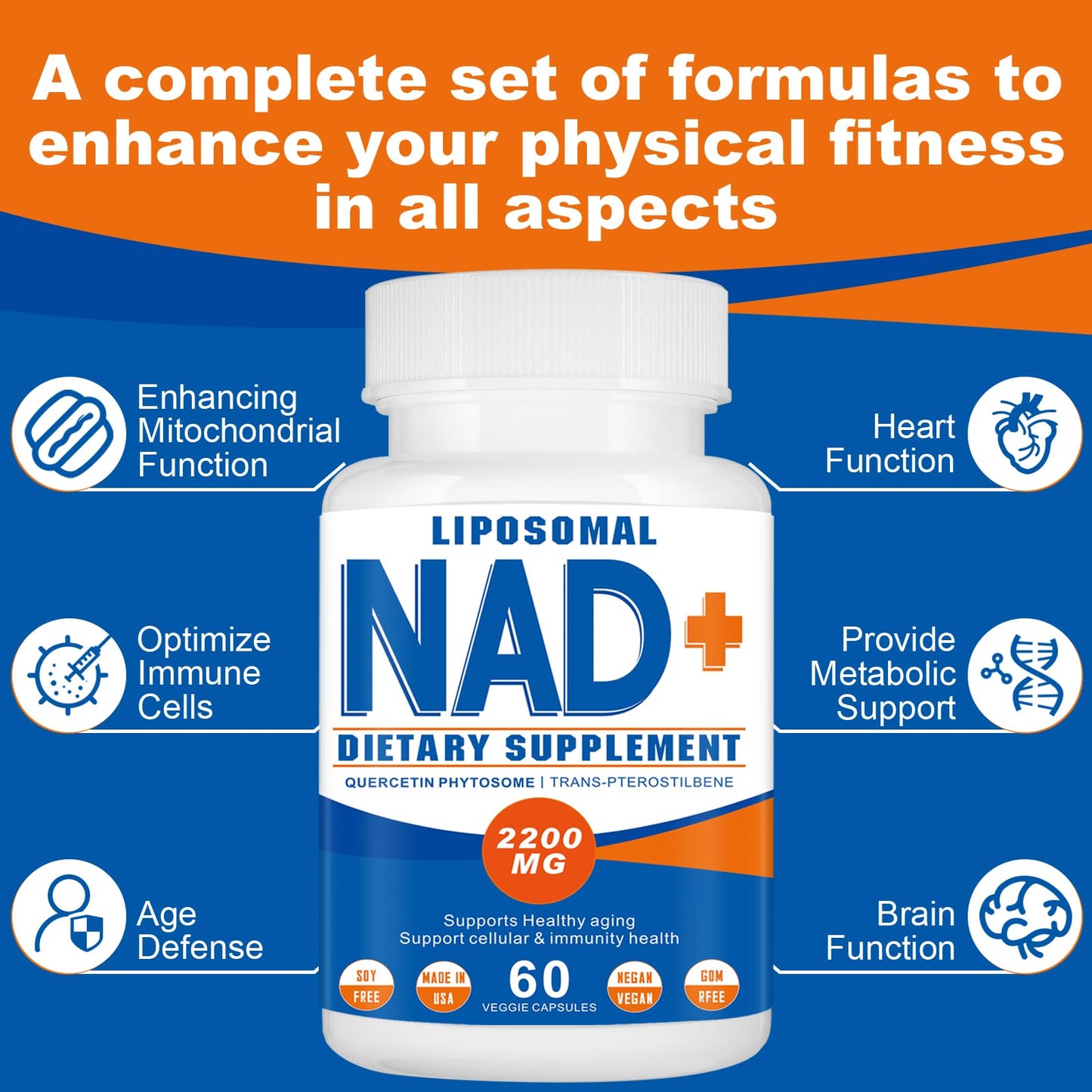 Spliferkou 2200mg Liposomal NAD+ Supplement - Enhances Cell Energy & Aging Defese, 60 Capsules - Maple Wellness Supplements
